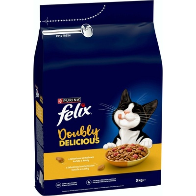 FELIX Doubly Delicious Adult s kuraťom a morkou suché krmivo pre mačky 3 kg