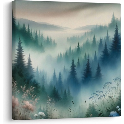 Obraz - Lesní krajina s mlhou, jednodílný 70x70 cm