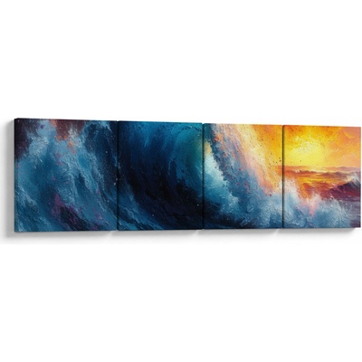 Obraz - Vlna v západu slnka, štvordielne 160x40 cm