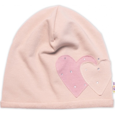 Baby Nellys dětská čepice Srdíčka s kamínky béžová