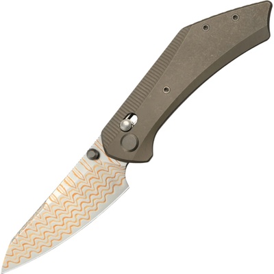 GEO Knife DIVID Damascus Steel&Copper Blade, Bronze Ti Handle GEO2507D