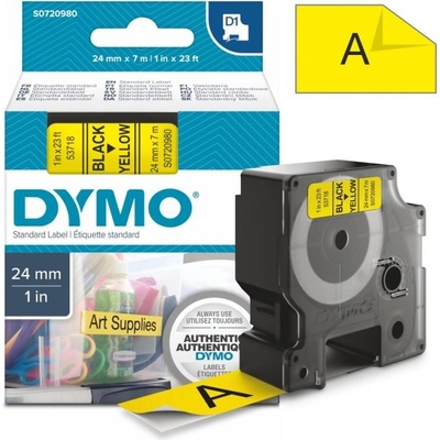 Páska Dymo D1, 24mm (53718) žlutá, černý tisk, 7m