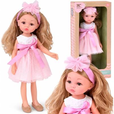 JOKO 35 cm s blond vlasy v růžových šatech
