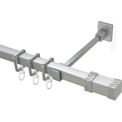 OK-GarnýžeCZ - Garnýž kovová hranatá jednořadá 20x20mm Roma satina 310 cm do stěny / kroužky s háčkem