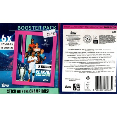Fotbalové samolepky Topps Uefa UCL Booster Pack 48 v balíčku