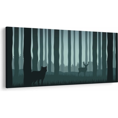 Obraz - Jeleň s vlkom v skalách, jednodielne 250x125 cm