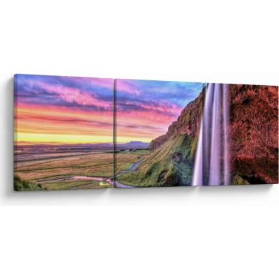 Obraz - Vodopád Seljalandsfoss, trojdielne 120x40 cm
