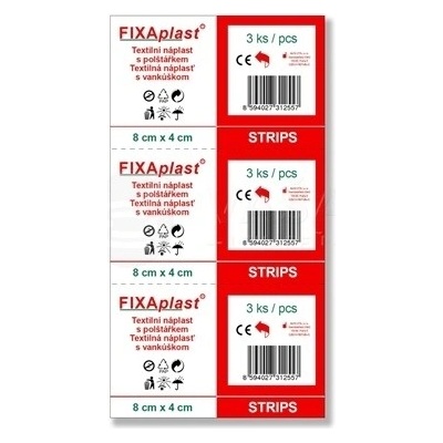 FIXAplast Strips Textilná náplasť s vankúšikom 8 x 4 cm 3 náplasti