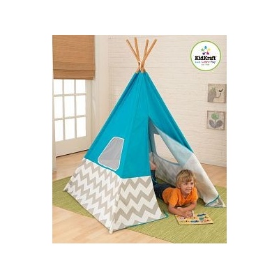 Kidkraft Teepee Play Turquise w šedá / bílá Chevron