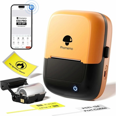 Phomemo E50 Pro, oranžová + role štítků 230 ks, 50 × 30 mm