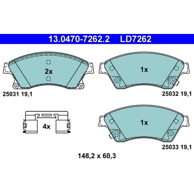 Sada brzdových platničiek, vždy 4 kusy v sade ATE 13.0470-7262.2 (13047072622)