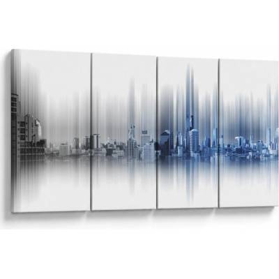 Obraz - Panoráma mesta, modro-šedé, štvordielne 160x80 cm