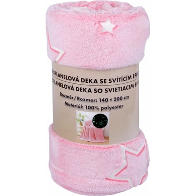 Vesna Deka mikroflanel srdíčka a hvězdy růžová se svítícím efektem 140x200