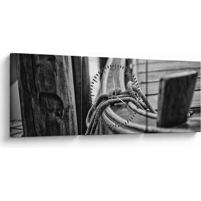 Obraz - Přivázaná loď (s hodinami), třídílný 90x30 cm s hodinami