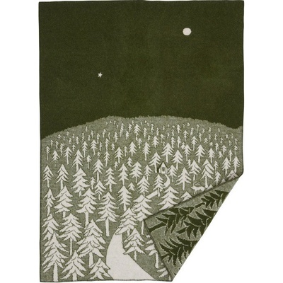 Klippan Švédsko Vlněná House in the forest green Zelená deka 130x180