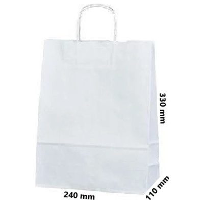 Papírová taška kroucené ucho 240x100x320 mm nosnost 6 kg cena za: Svazek 25 ks tašek, Barva: Bílá bílá, nebo hnědá rýhovaná.