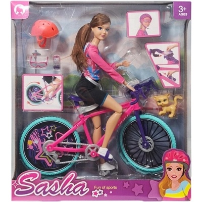 SWEDE Bábika na bicykli s doplnkami