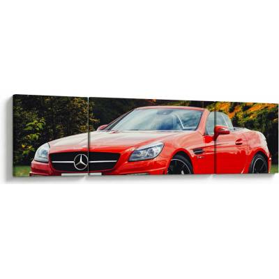 Obraz - červený Mercedes, třídílný 170x50 cm