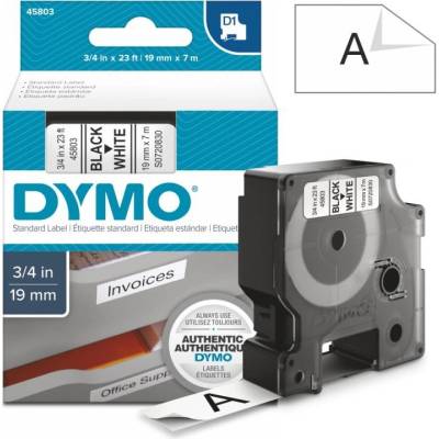 Páska Dymo D1, 19mm (45803) bílá, černý tisk, 7m