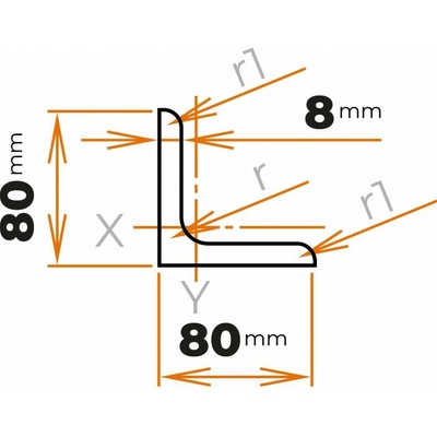 Tyč profilového prierezu L 80 x 80 / 8 mm
