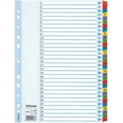 ESSELTE Zesílené rejstříky Mylar, mix barev, karton, A4, 1-31, ESSELTE