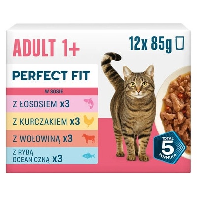 PERFECT FIT Adult 1+ Mix Príchutí 12 x krmivo pre dospelé mačky 85 g