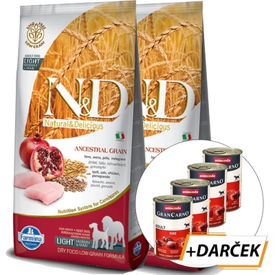 N&D Low Grain light Adult Medium & Maxi Chicken & Pomegranate 2 x 12 kg