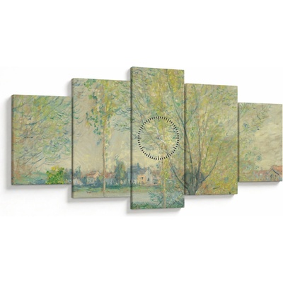 Obraz - Claude Monet, The Willows, reprodukcia (s hodinami), päťdielne 150x80 cm s hodinami