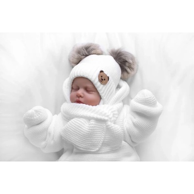 Baby Nellys Dětská sada zimní čepice s šálou rukavičky 3D Teddy Bear bílá – Hledejceny.cz