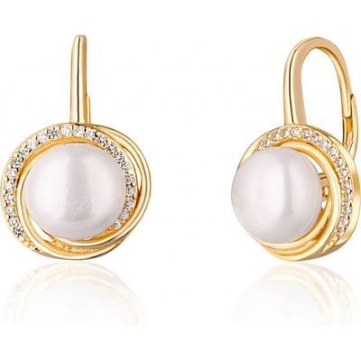 JwL Luxury Pearls luxusné žlto pozlátené náušnice s pravými riečnymi perlami JL0768