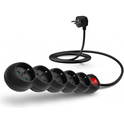 CONNECT IT prodlužovací kabel 230 V, 5 zásuvek, 2 m, s vypínačem (černý)