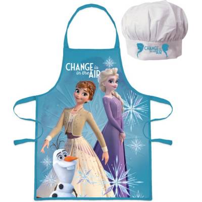 Jerry Fabrics zástěra FROZEN White Snowflake modrá set s čepicí