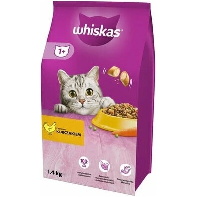 WHISKAS Adult 3x1,4 kg kompletné suché krmivo pre dospelé mačky s lahodným kuracím mäsom