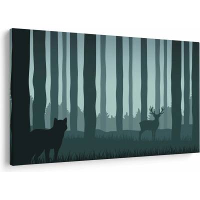 Obraz - Jelen s vlkem ve skalách, jednodílný 90x60 cm