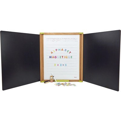 Jeujura Dřevěná trojkřídlá multifunkční tabule 156 x 43 cm s příslušenstvím