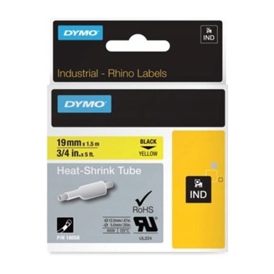 Dymo smršťovací bužírka RHINO 19mm x 1.5m černý tisk, žlutá bužírka 18058 (S0718340)