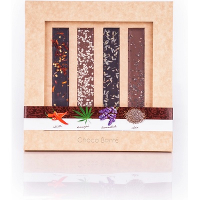 Choco Bonté Pásky hořké a mléčné čokolády chilli levandule chia konopí 60 g