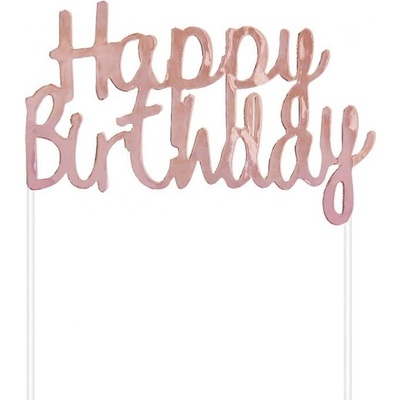 GODAN Dekorace zápich na dort Happy Birthday Rosegold 11x14 cm