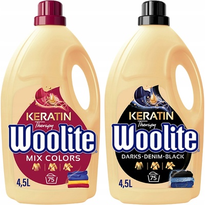 Woolite Keratin Therapy prací gel MIX čierna + farebná 2 x 4,5 l 75 PD
