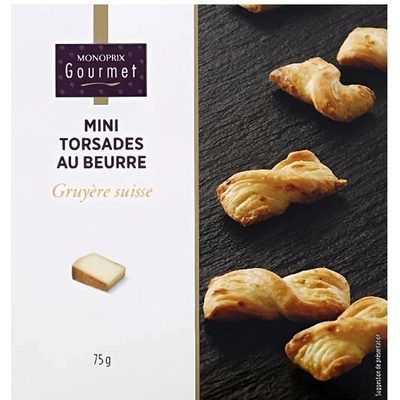 Monoprix Gourmet Mini twisty s máslem a sýrem Gruyère 75 g