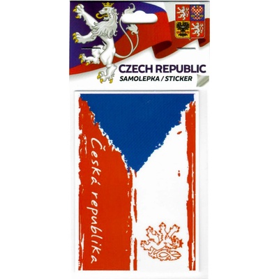 Samolepka s kreslenou vlajkou Českej republiky a nápisom 8,5 x 6 cm - farebná