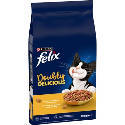 FELIX Doubly Delicious Adult s kuraťom a morkou suché krmivo pre mačky 10 kg