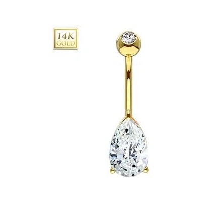 Šperky4U zlatý piercing do pupíku zirkon ve tvaru kapky ZL01223-YG
