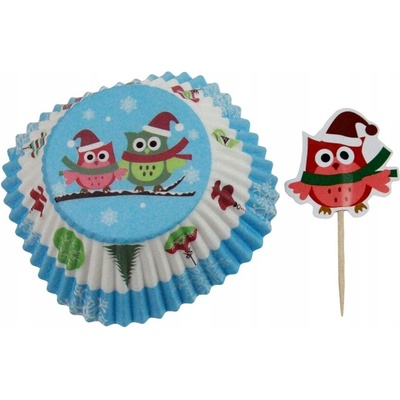 Happenings PAPILOTY NA MUFFINKI ŚWIĄTECZNE Sówka 50 ks, 12 cm
