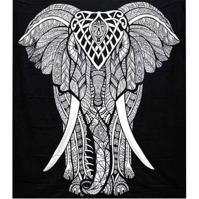Ancient Wisdom AWG Black & White prikrývka na posteľ Slon 230x200