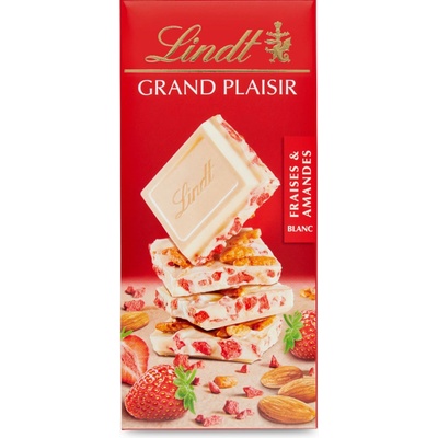 Lindt Grand Plaisir Fraises & amandes s kousky jahod a mandlí 150 g
