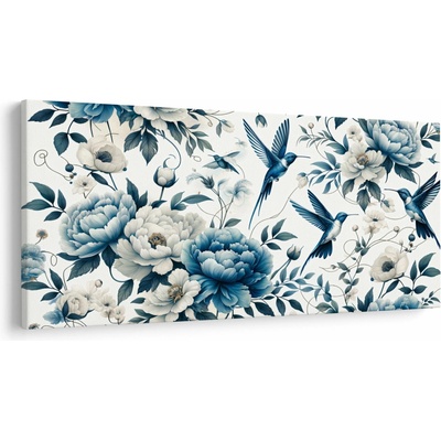 Obraz - Kolibríky s kvetmi, jednodielne 200x100 cm