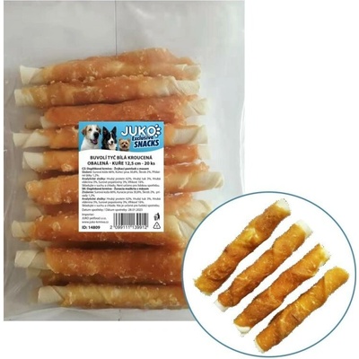 JUKO Snacks Tyč buvolí bílá obalená kuřecím masem 12,5 cm 20 ks