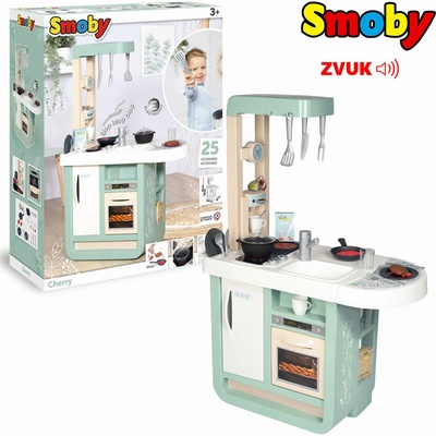 Smoby Cherry Kitchen Green s jedálenským stolom rúrou a chladnička s 25 doplnkami