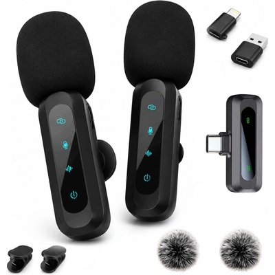 žiadna značka 2x Bezdrôtový klopový mikrofón pre iPhone, telefón, Bluetooth, na klip